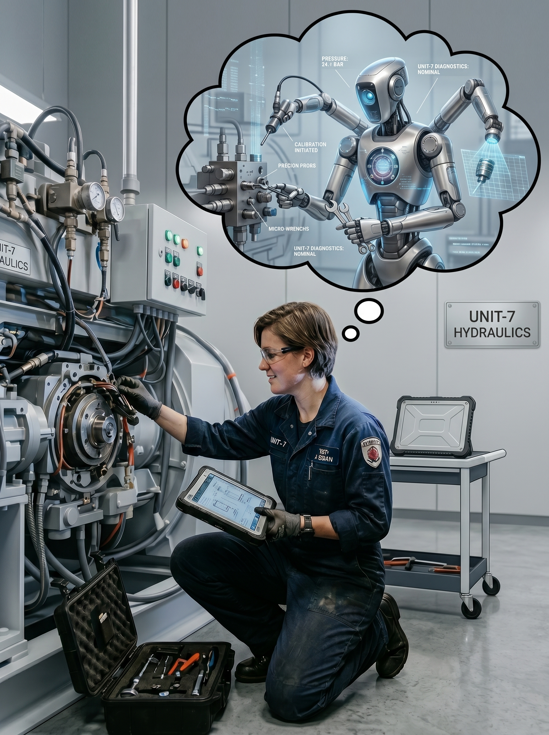Technicienne MAINTEX assistée par l'IA — diagnostic intelligent en milieu industriel