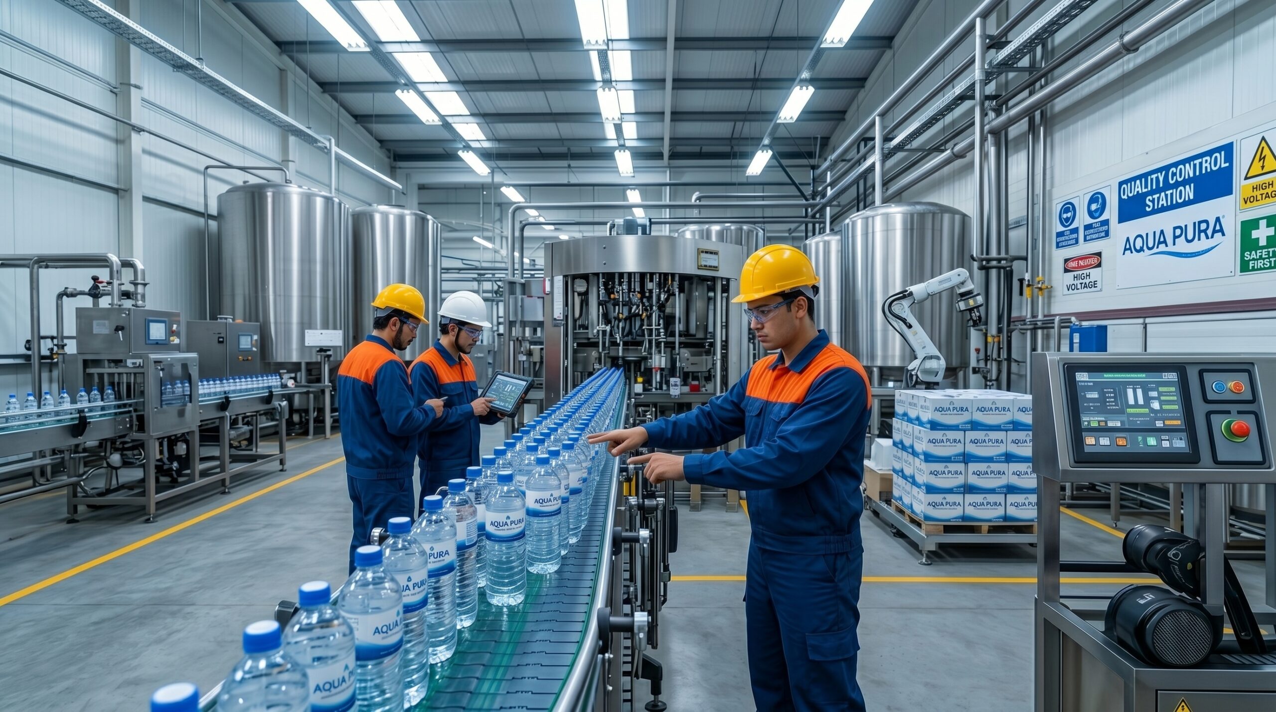 Équipe de maintenance MAINTEX sur ligne de production industrielle avec tablette