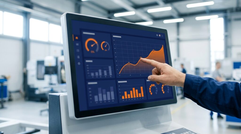 Main pointant un indicateur sur un tableau de bord de performance maintenance
