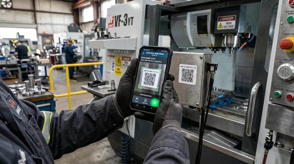 Scan d'un QR code sur une machine via l'application mobile MAINTEX