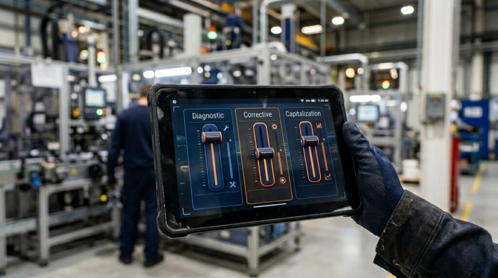 Trois leviers de maintenance affiches sur une tablette