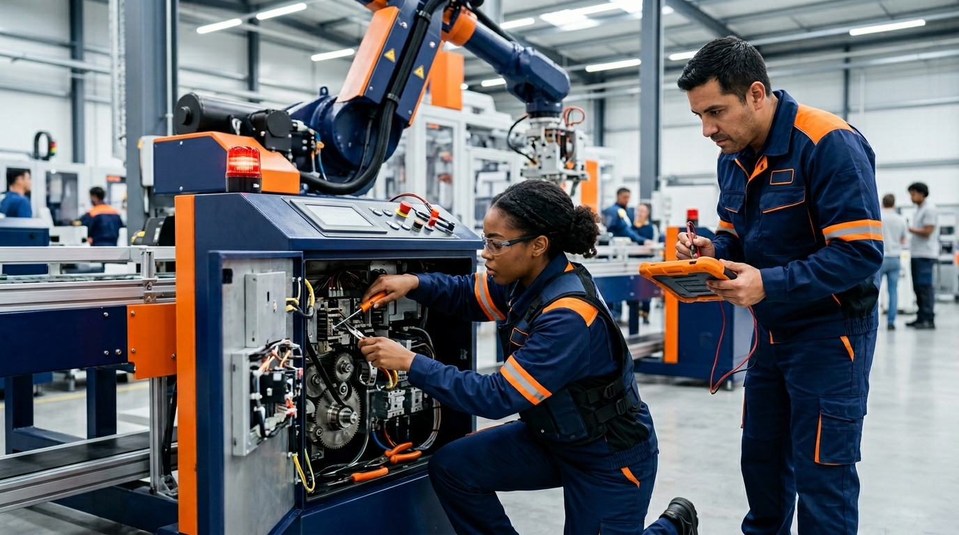 Technicien intervenant rapidement sur une machine arretee